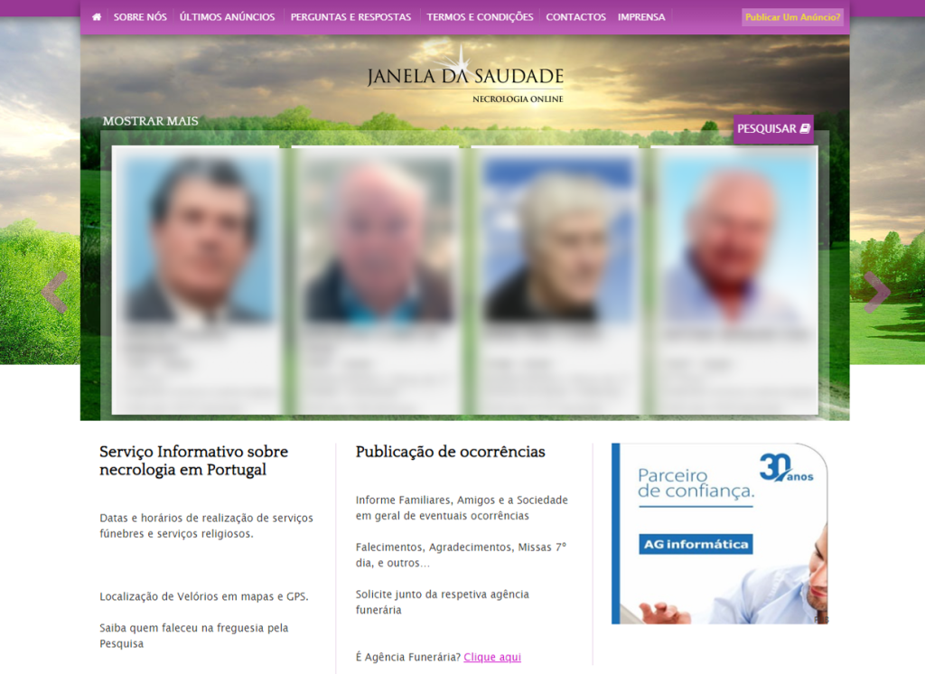 website janela da saudade - livro de condolências online